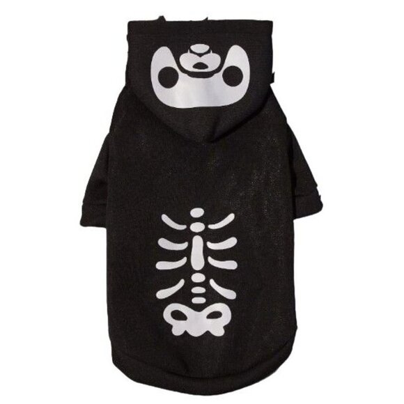 Pet Coat M or L Skeleton Hoodie Reflective Black Skull - Picture 2 of 5
